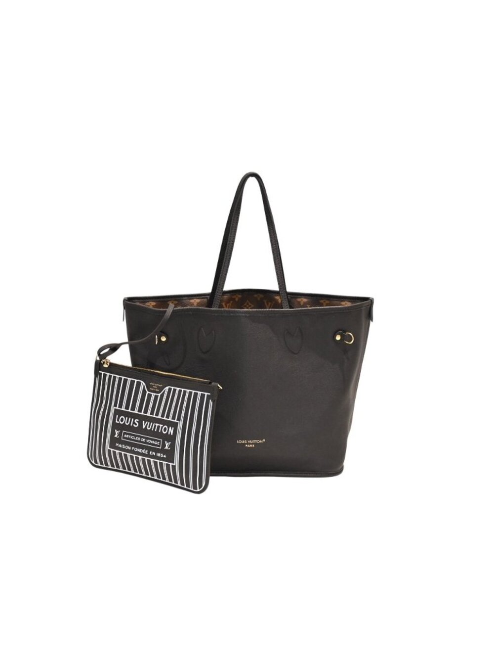 Louis Vuitton Neverfull Inside Out MM Reversible Tote Bag Black Brown Calfskin